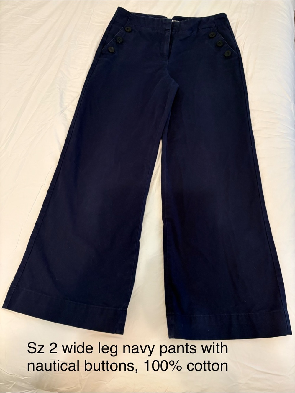 Sz 2 Wide Leg Navy Cotton Pants with Nautical Buttons